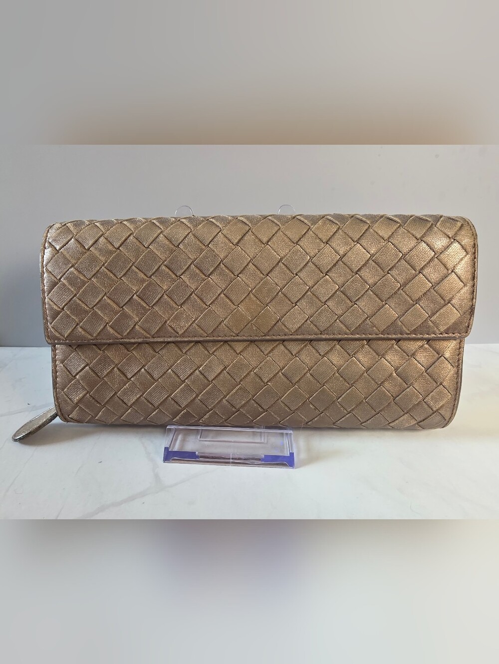 Bottega Veneta Intrecciato Metallic Bronze Continental Wallet